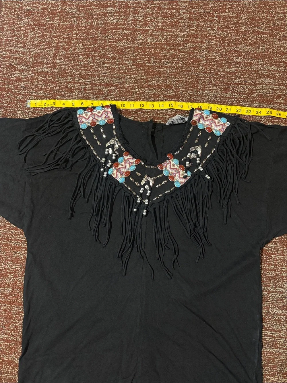 Vintage beaded fringe top western long sleeve shirt heavyweight fall cowgirl M/L